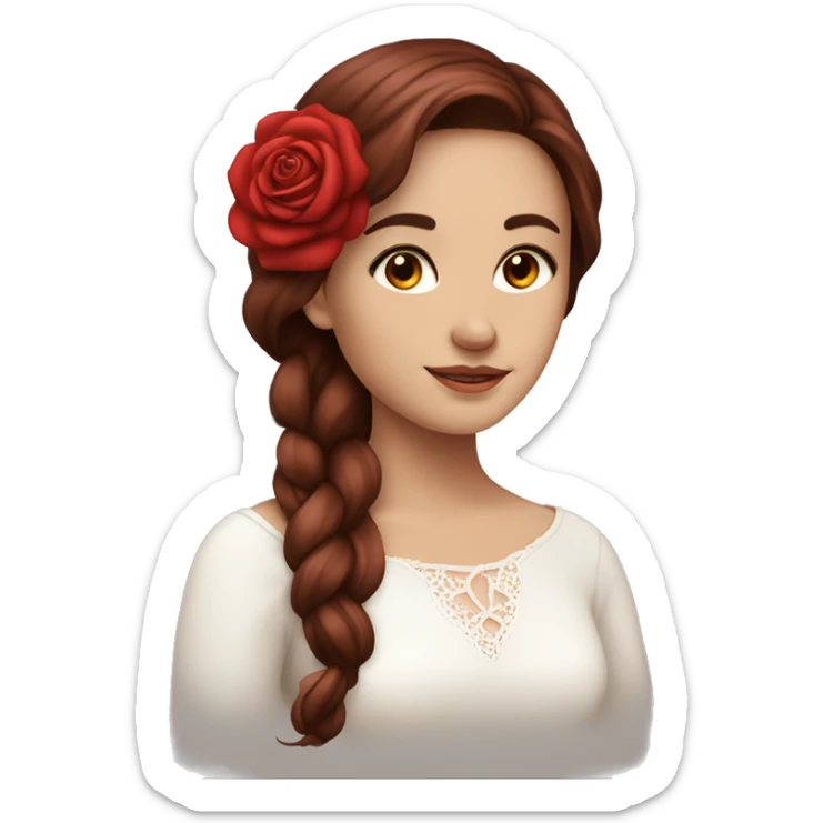 Beautiful, rose, red, flowers in hair, long dark brown hair, white fair skin sticker