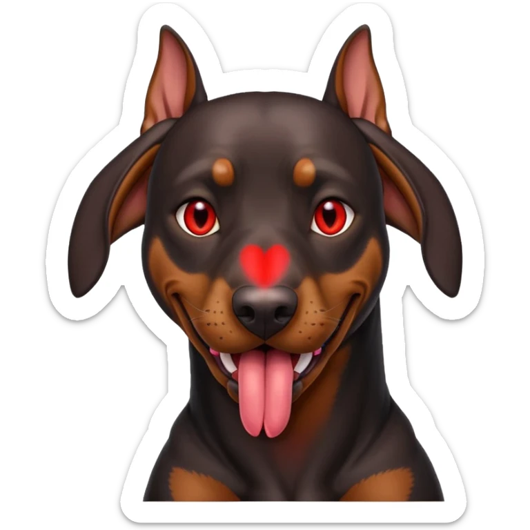 Generate a emoji of a big evil doberman dog with red eyes and a tongue sticking out,  sticker