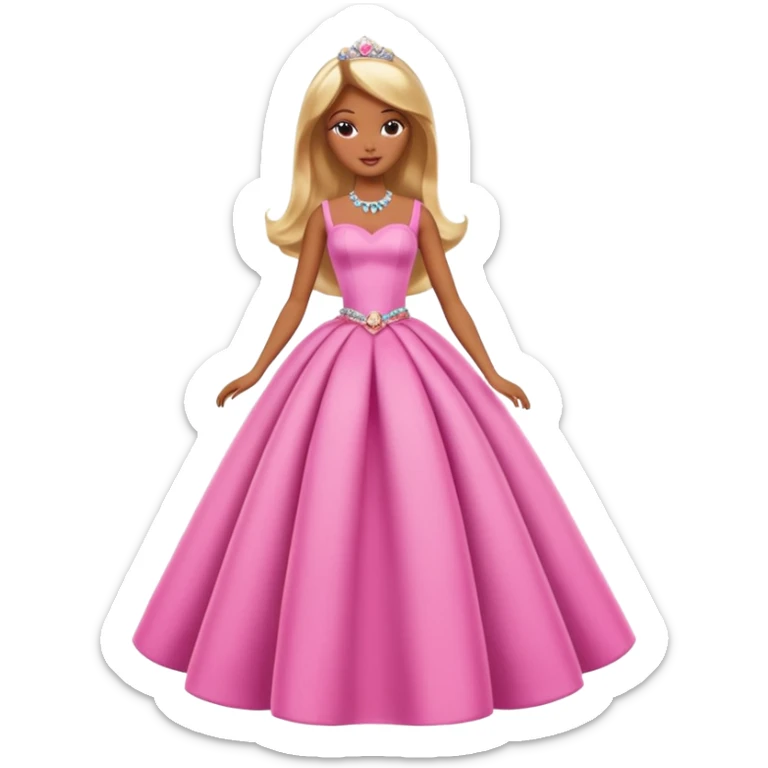 Brown skin blonde hair barbie princess with long dress   sticker
