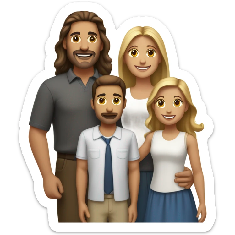 Puerto rican beard short brown hair  husband with blond long hair wife and brown long hair daughter Family  sticker