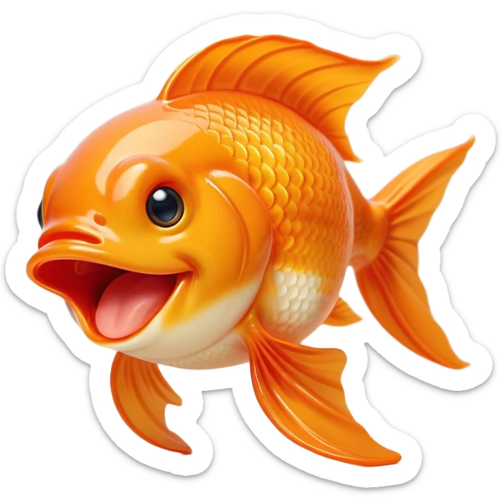 Cinematic Cute Yawning Orange Goldfish Portrait Emoji, Head tilted slightly with a dramatic, wide-open yawn, showcasing a smooth, vibrant orange body with flowing fins, eyes barely open in drowsy contentment, Simplified yet irresistibly adorable features, highly detailed, glowing with a soft, cozy glow, high shine, relaxed yet expressive, stylized with a touch of whimsy, bright and endearing, soft glowing outline, capturing the essence of a sleepy yet affectionate goldfish, so drowsy it feels like it could float out of the screen and curl up for a nap! sticker