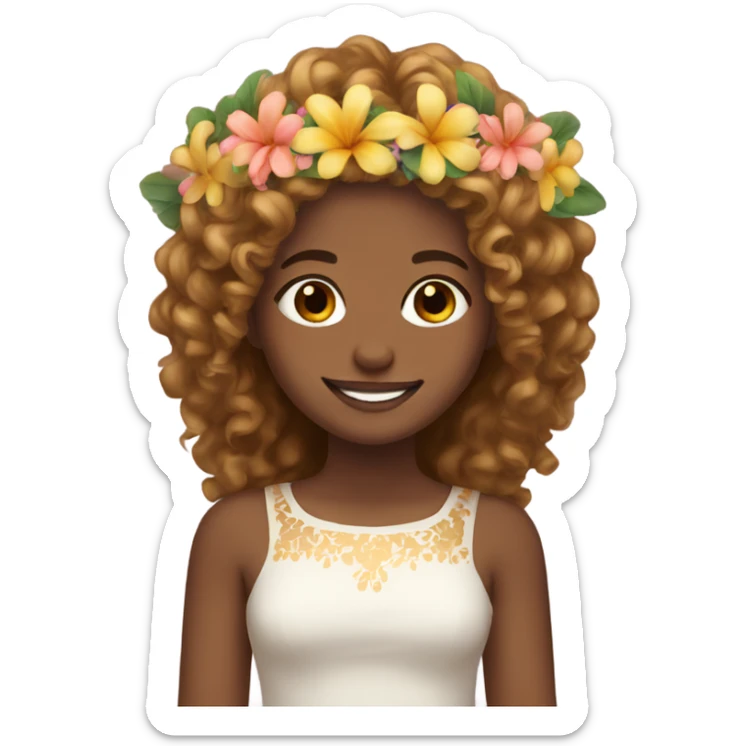 smiling girl with flower crown, Her hair is long, curly, golden brown sticker
