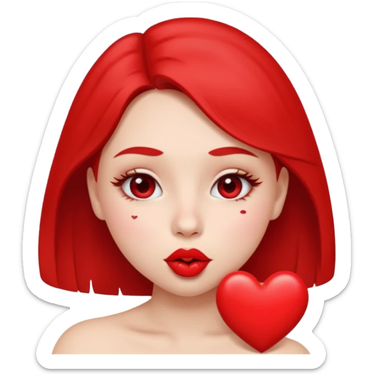 Emoji, girl's face blowing a kiss, puckered lips, small heart sticker