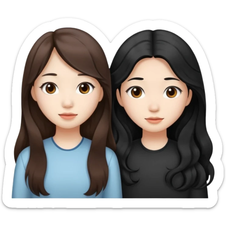 Two girls drinking they’re both Asian but one has wavy brown hair and the other has really long straight hair sticker