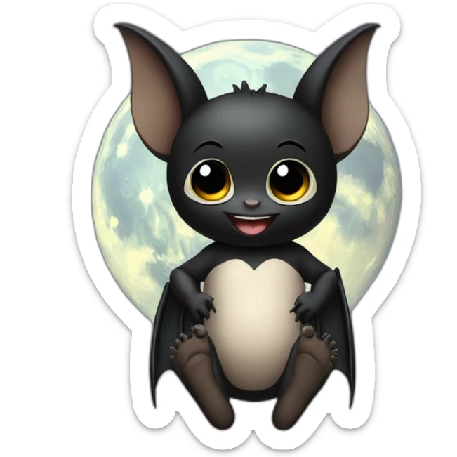 black happy baby bat wings sitting in front of moon holding feet sticker
