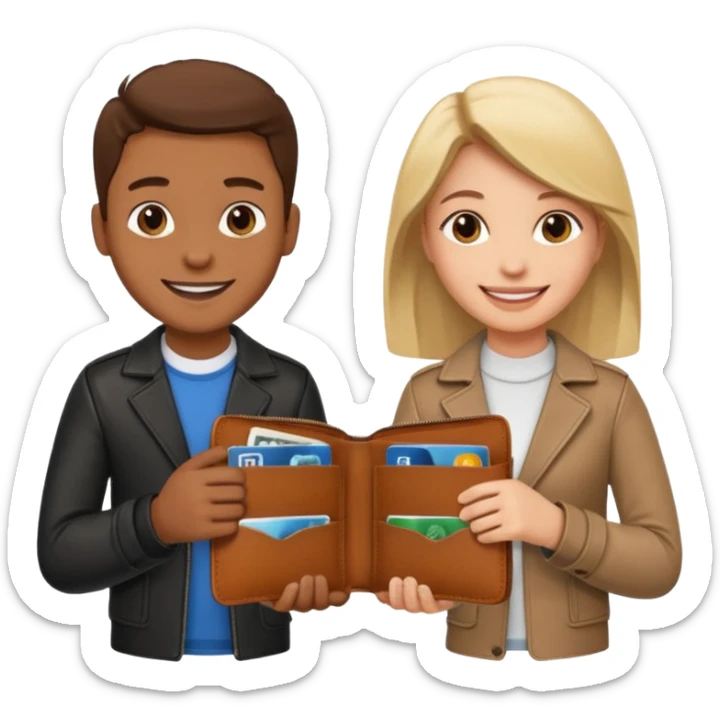 persona devolviendo billetera a otra persona una persona canela y otra persona blana, pero que esten felices sticker