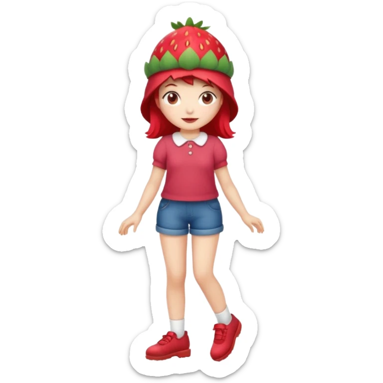 Strawberry shortcake human girl full body and legs with a strawberry hat on her hair without a cake sticker