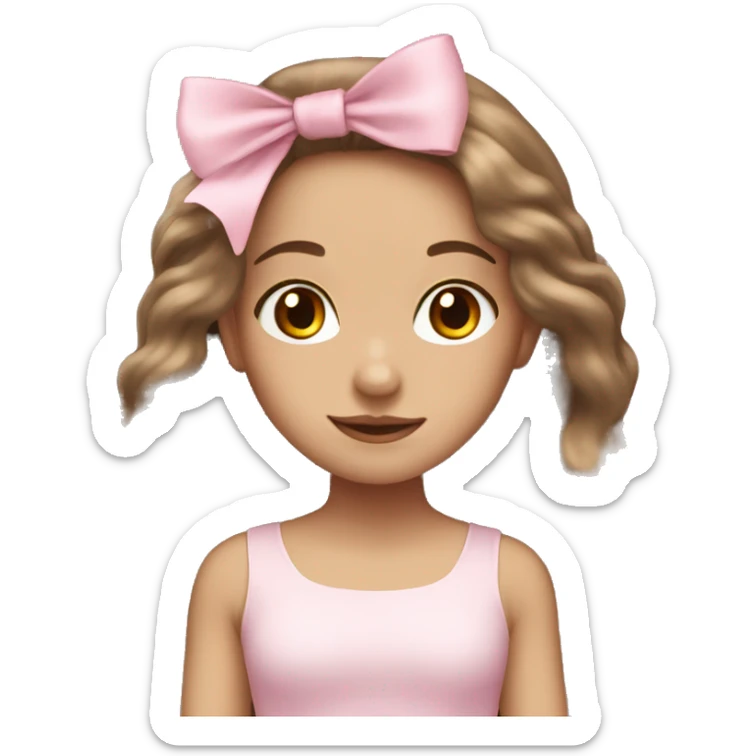 light-skinned girl with long brown hair wearing a light-pink bow on her hair sticker