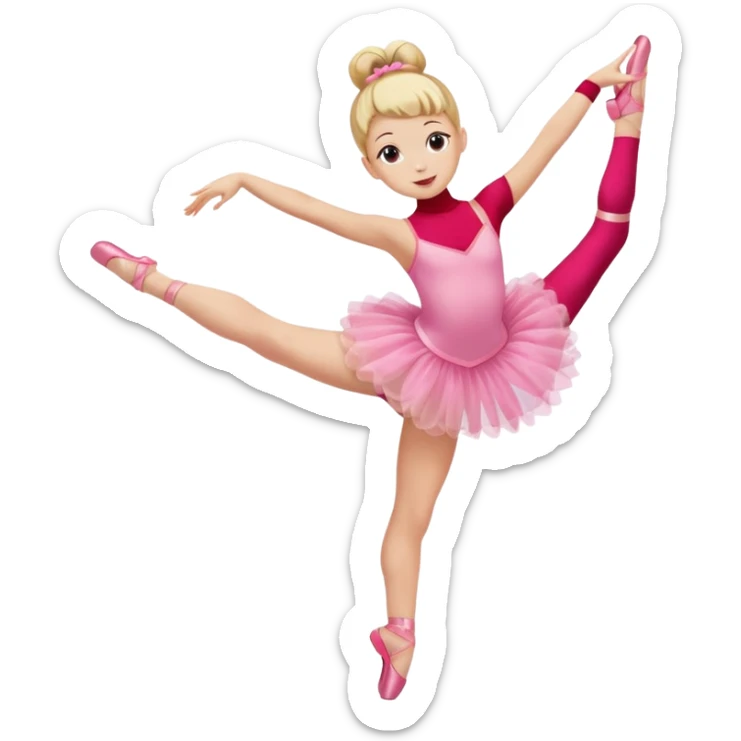 aestethic blonde girl doing ballet, with a pink tutu, bun, with a leg on the floor, and the other one in the air sticker