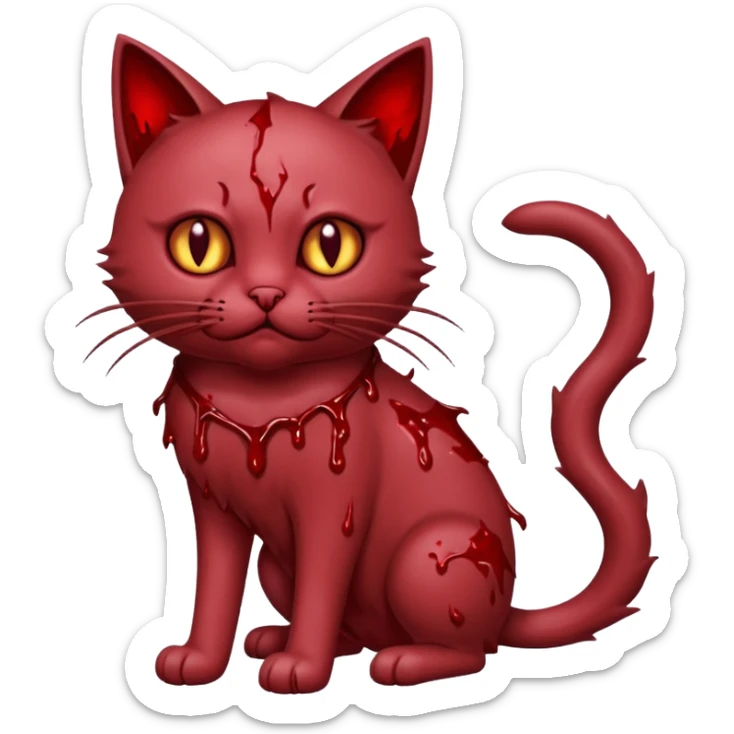 Sanguine crimson maroon burgundy carmine bloody blood-cat-Fakémon-creature (full body) Drenched in blood covered in wounds and scars sticker