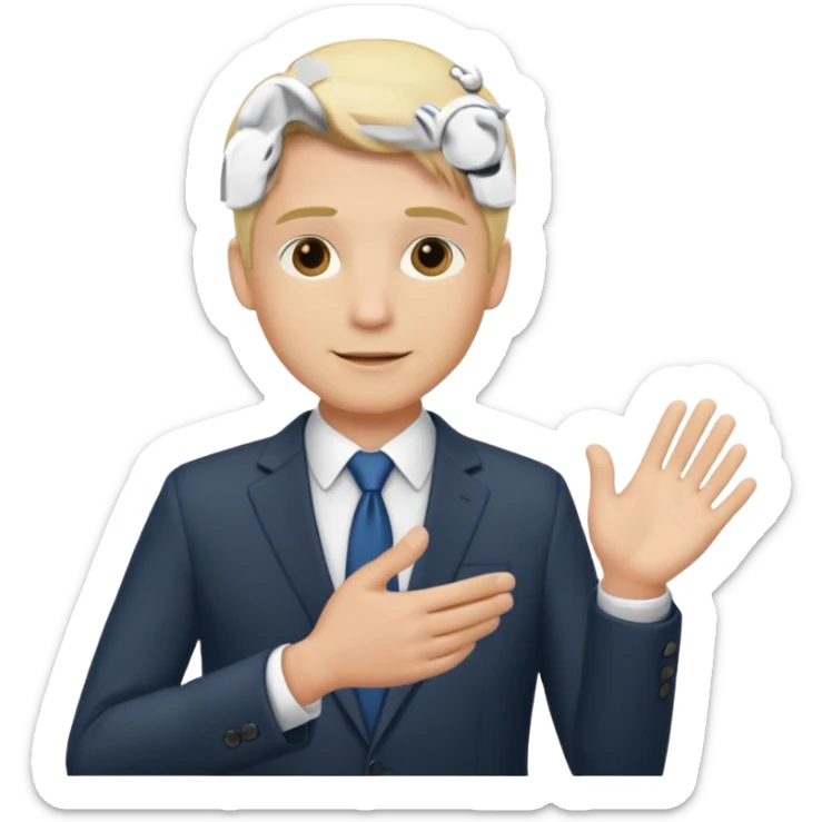 consulting man with hand with white skin and blonde hair helping sticker