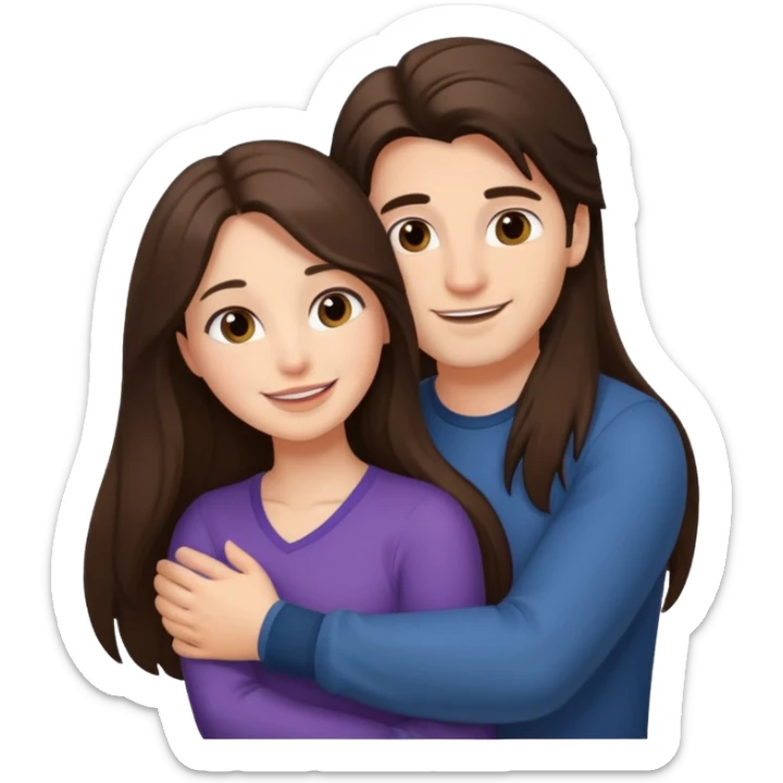 A happy boyfriend and girlfriend hug. She is brunette sexy with long hair  sticker
