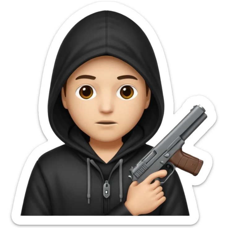 Una persona encapuchada con una pistola que no se ve a la cara sticker