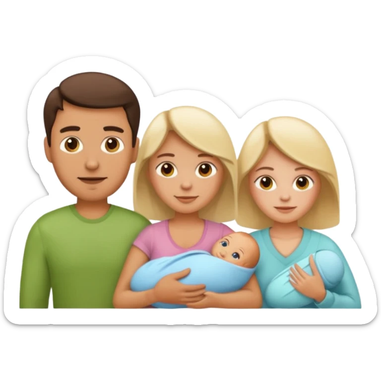 A family emoji set: a man and a woman as parents, and one newborn sticker