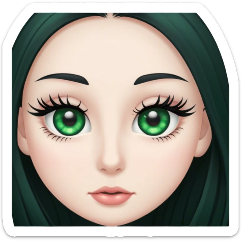 pale girl with long black hair and green eyes with long lashes  sticker