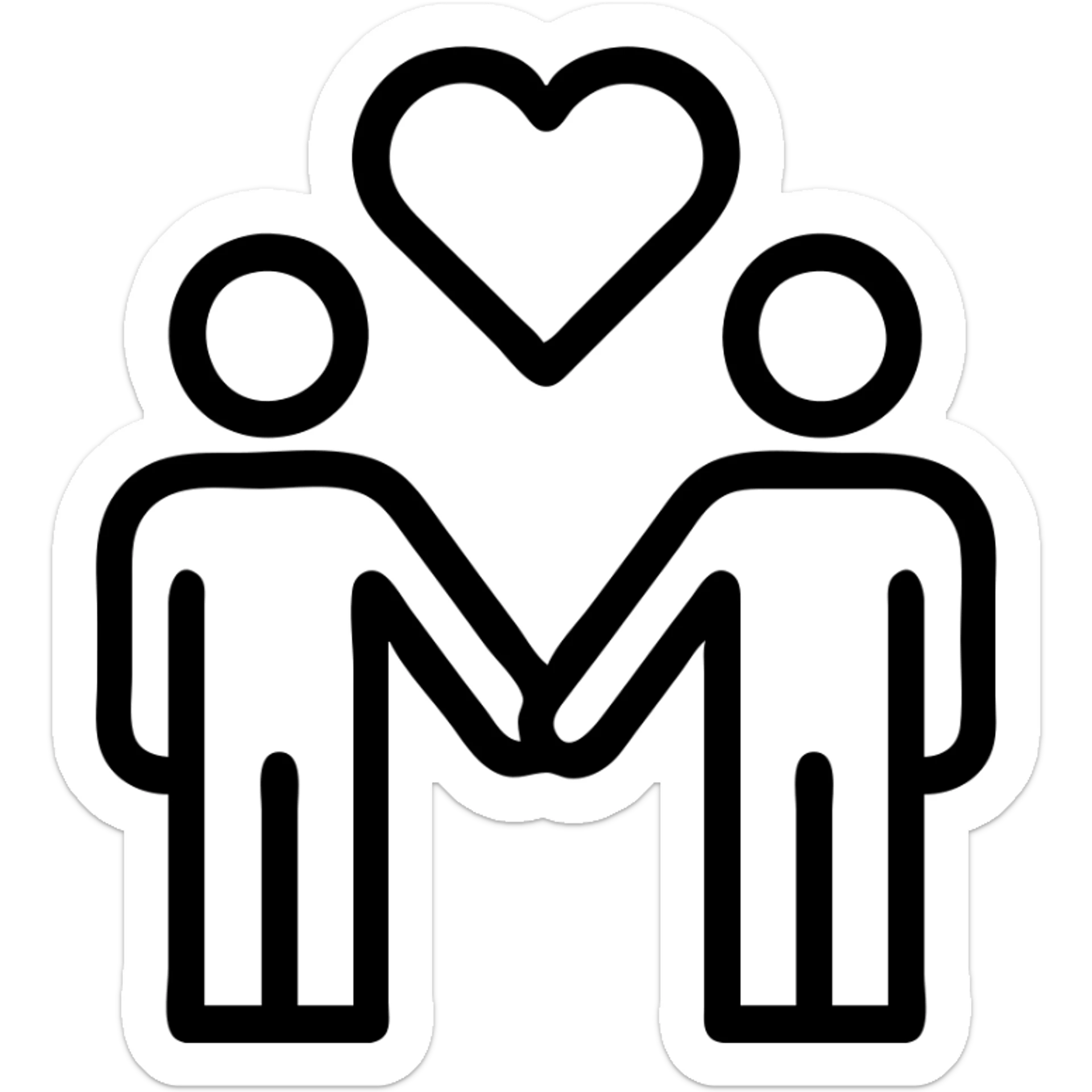 greyscale icon of two soulmates holding hands with a heart between them symbolizing love sticker