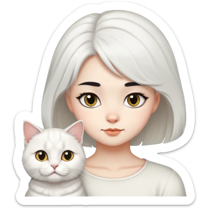 black short hair girl with White British longhair cats sticker