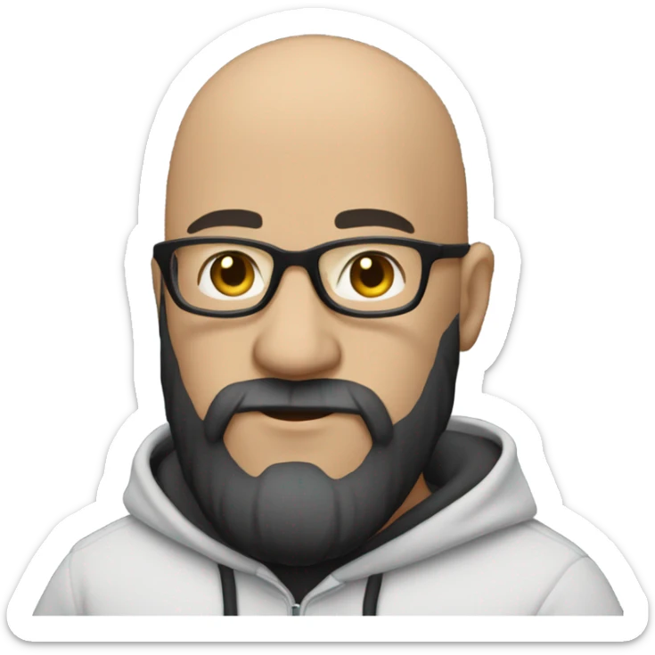 Bald man, white skin Color, with Glases with a thick black beard black hoodie sticker