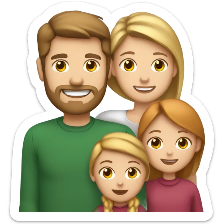 Family of theee people: Brown hair dad , brown hair mom , blond little daughter and a ginger cat in Christmas Day  sticker