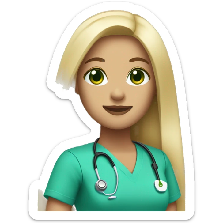 blonde woman green eyes  long straight hair nurse scrubs sticker