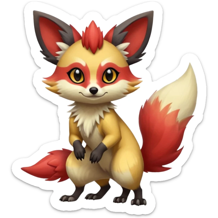 Rare realistic cool cute epic aesthetic colorful Fennekin-Zorua-Civet-Genet-species-Fakemon-hybrid-creature, with markings, full body sticker