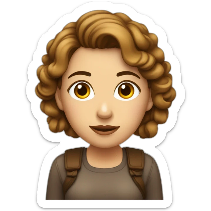 mujer-con-pelo-castaño-ondulado-ojos grandes - camara de fotos  sticker