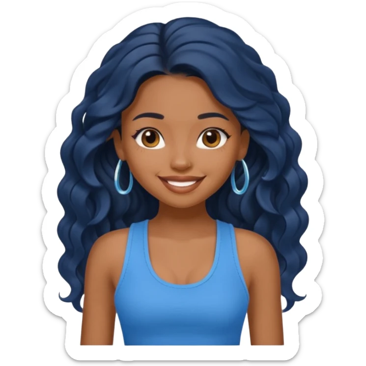 a pretty bratz brown girl with long wavy black hair and a blue tank top on sticker