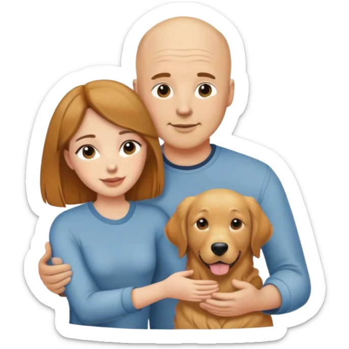 Bald man and brown hair woman with golden retriever  sticker