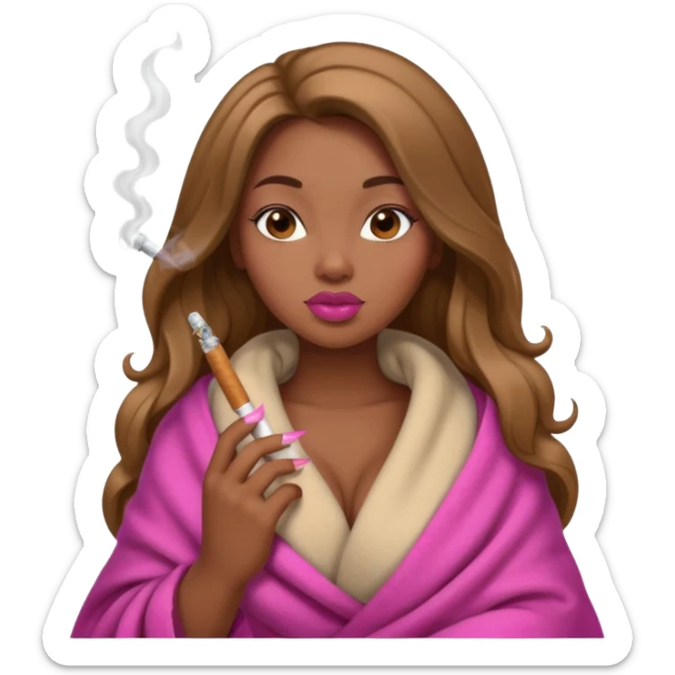 Curvy, light brown long hair, nsfw pretty black girl pink lipgloss smoking wrapped in blanket sticker