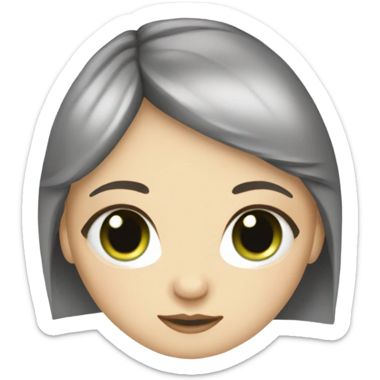 A very white girl has short, black hair and she has bangs. And she has green eyes  sticker