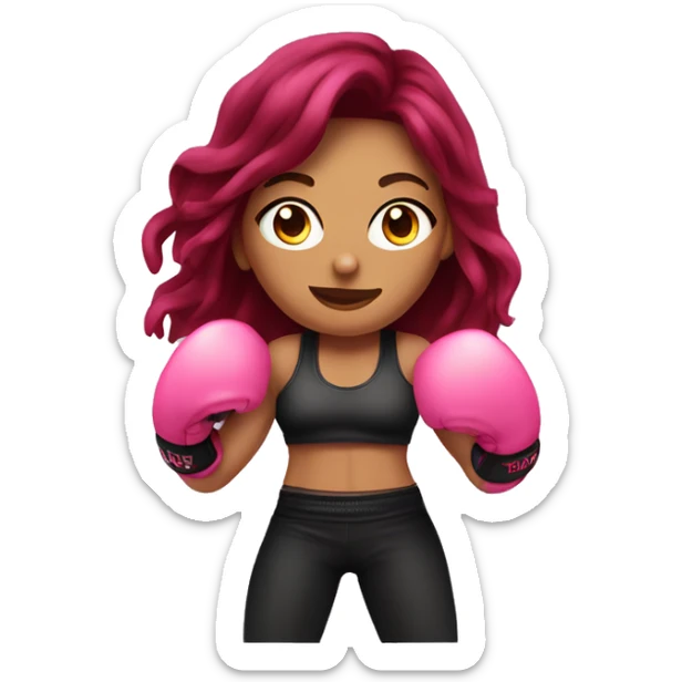 Beautiful tattooed  burgundy long haired woman boxing with pink gloves sticker