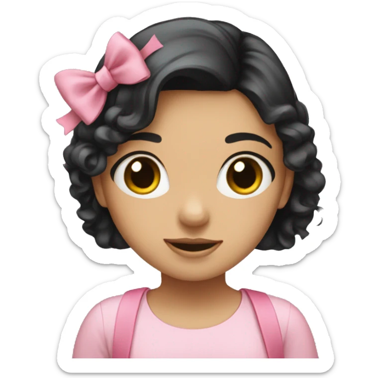 Pretty girl with black hair and pink shirt and a pink bow sticker