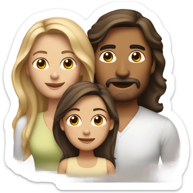 Puerto rican beard short brown hair  husband with blond long hair wife and brown long hair daughter Family  sticker