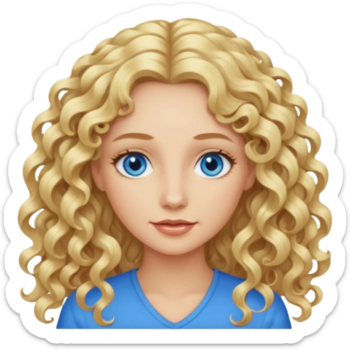 açık tenli  uzun kıvırcık sarı saçlı mavi gözlü yetişkin kadın sticker