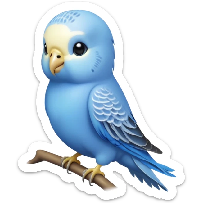 adorable-[budgie]-realistic-full-body-perched-emoji,-wings-tucked-neatly,-head-tilted-dramatically,-sleek-[blue]-feathers,-simplified-yet-realistic-focused-features,-highly-detailed,-glowing-with-an-almost-sarcastic-glow sticker