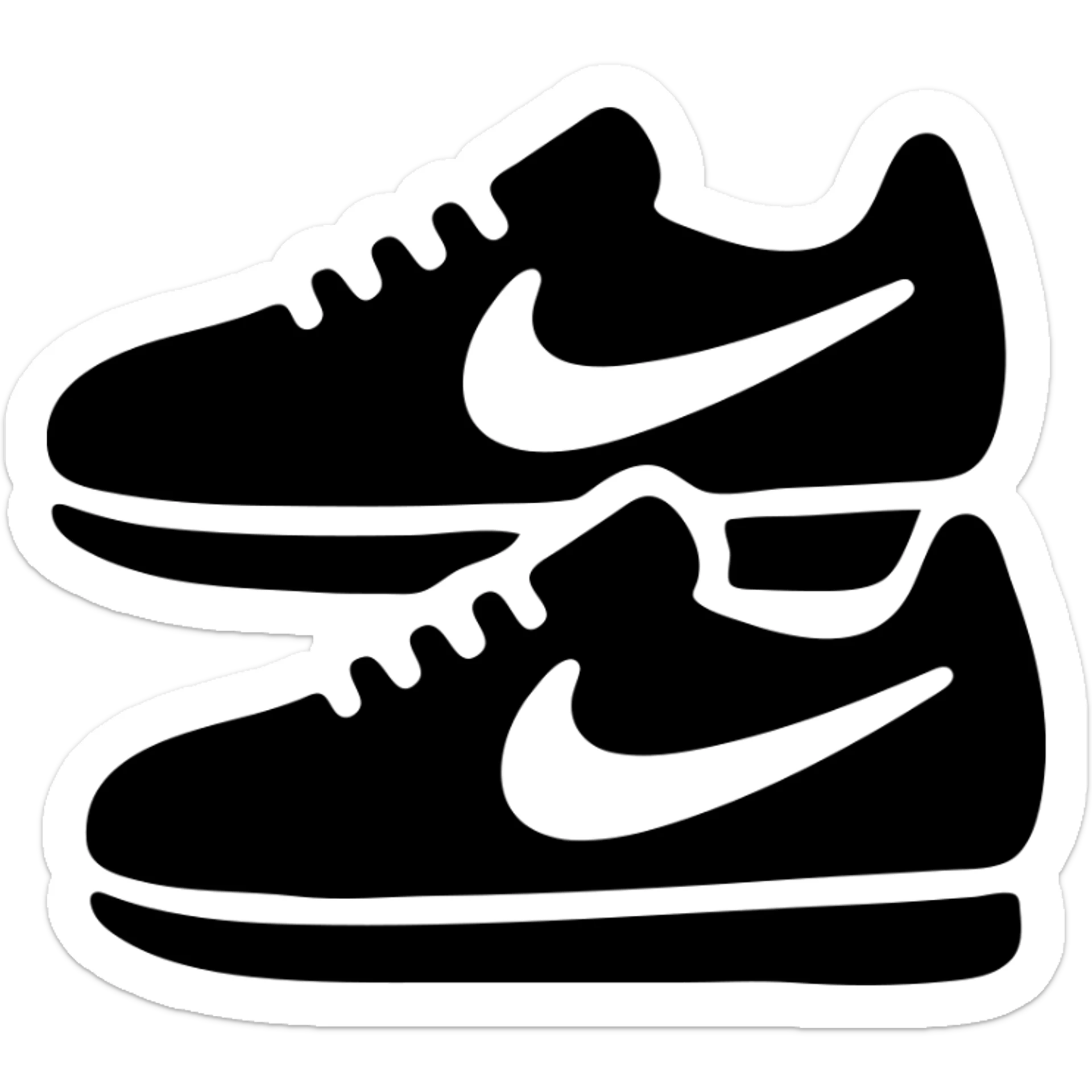 A pair of Nike Cortez sneakers in a black filled icon style, with a modern design. sticker