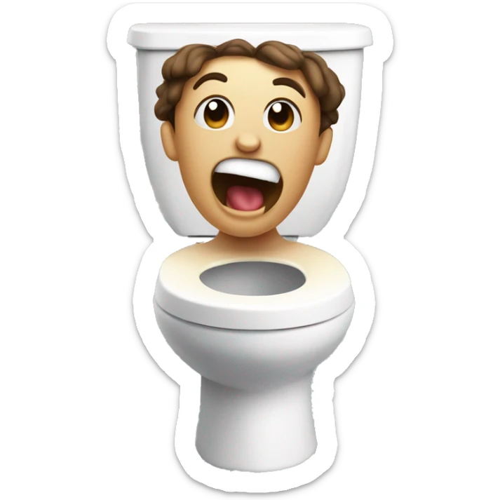 A toilet whit a head and neck popping out of it. The head is brunette and screaming happily sticker