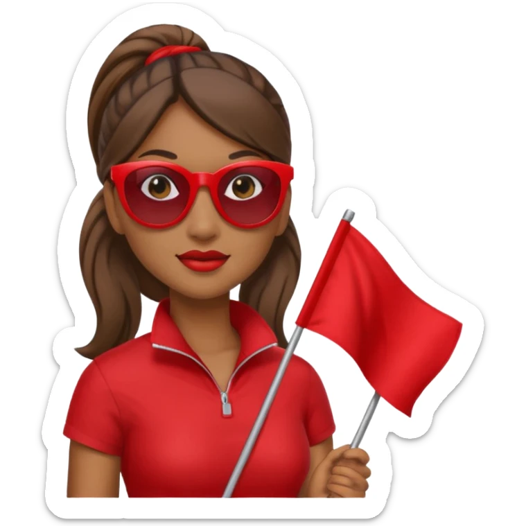 Una mujer morena con una coleta y gafas de sol y una bandera roja en la mano sticker