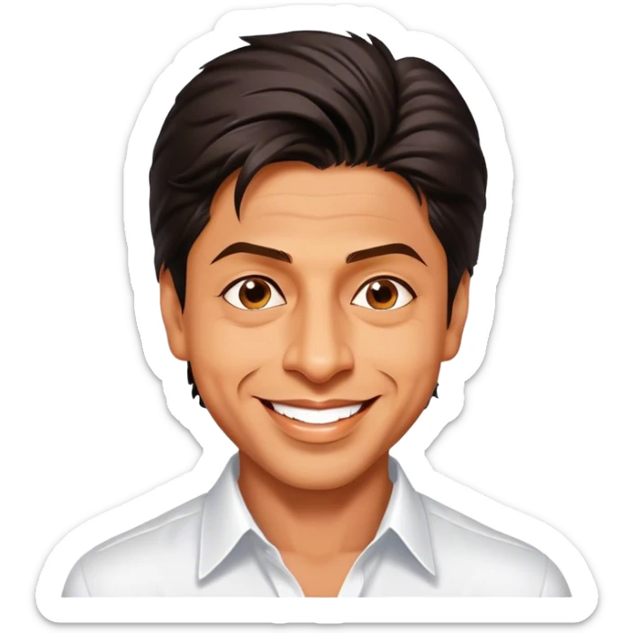 Cinematic Realistic Shah Rukh Khan Pop Culture Emoji, showcasing the charismatic charm of the Bollywood superstar rendered with lifelike detail and captivating lighting. sticker