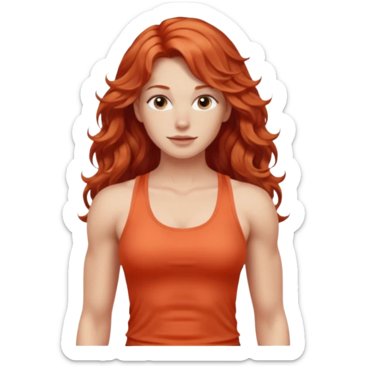 Athletic girl with long light red wavy hair and smaller boobs bigger arms not too big sticker