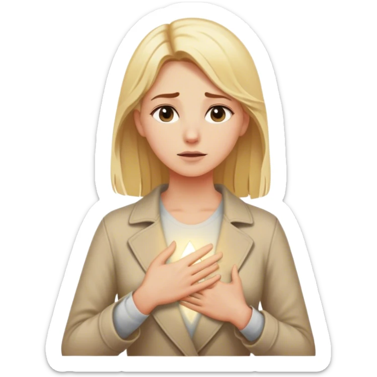 back of a blonde woman in front of a 2 crossroads places a hand on their chest, taking a deep breath before choosing the light path, symbolizing their decision to respond instead of react with peace. light trail  sticker