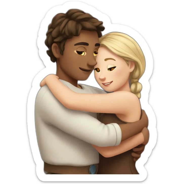 young metis Man and young white woman hug love sticker