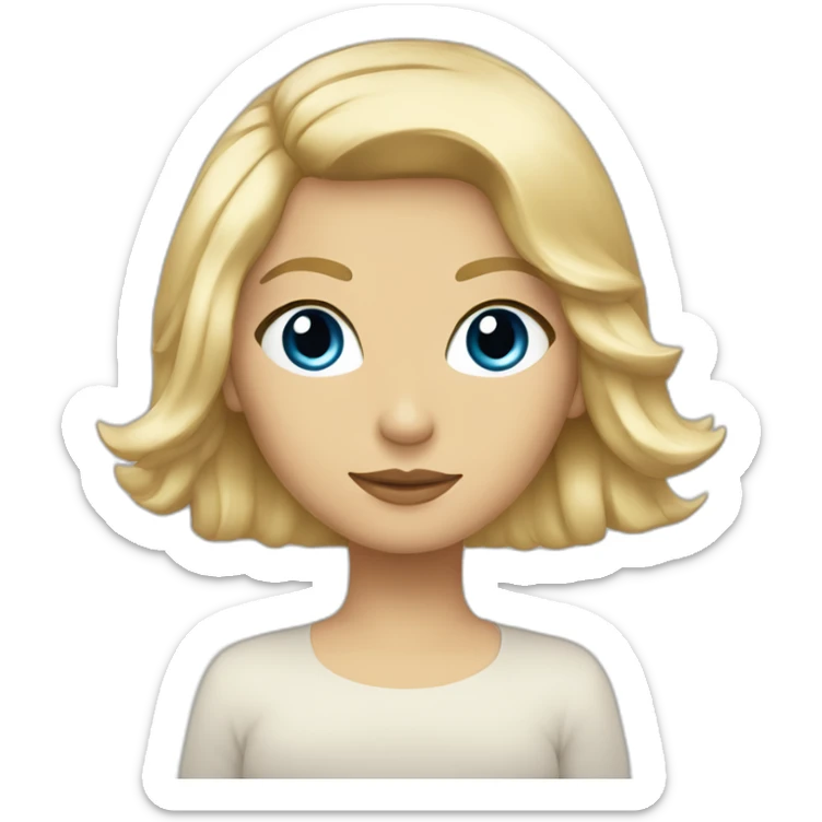 Femme yeux bleus, cheveux longs et blonds, avec un casque musique beige sticker