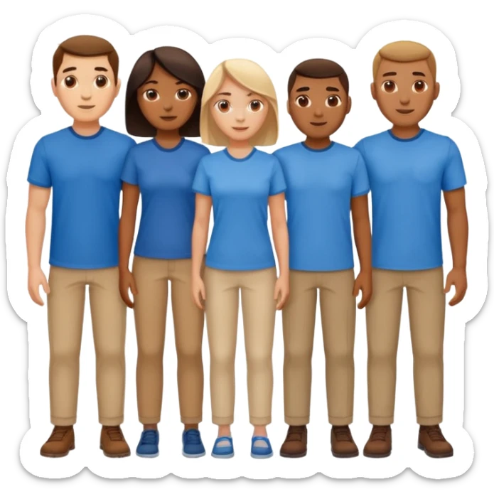 CREA UN EMOJI DE 7 PERSONAS HOMBRES Y MUJERES, CON CAMISA AZUL SOLO 7 SIETE PERSONAS CUERPO COMPLETO sticker