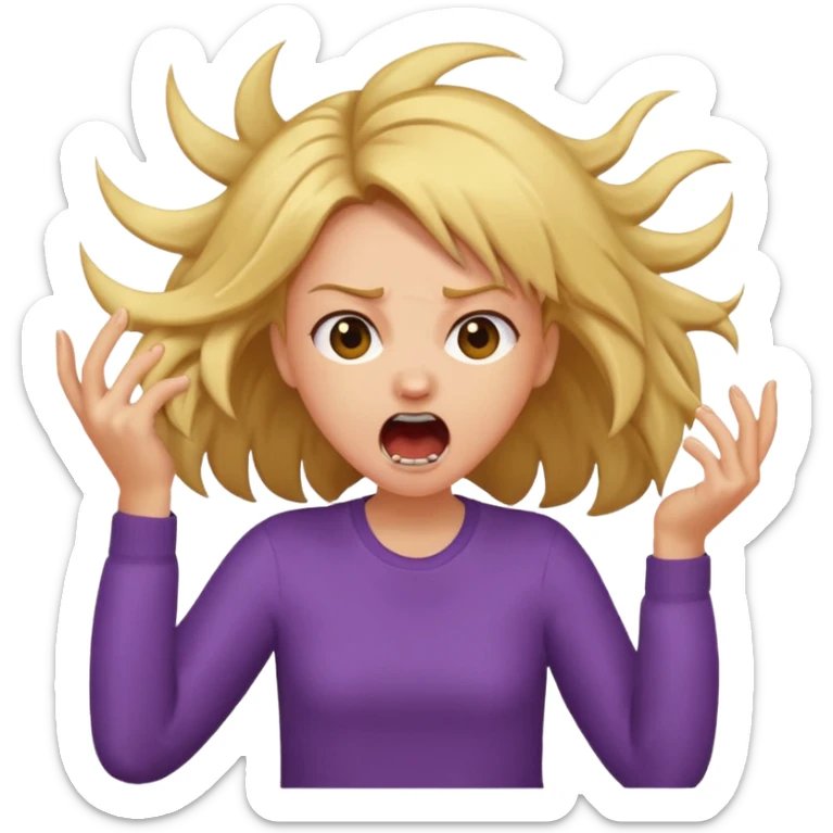 Girl ripping hair out yelling holding hair sticker