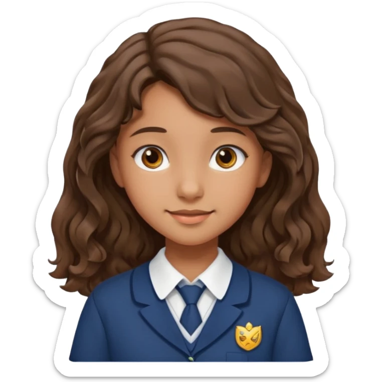 Quiero a una persona morena no tan morena , que sea una adolescente , que lleve uniforme escolar , con un pelo ondulado pero que sea negro castaño,pero no regido , pero que tenga una sonrisa suave, pero que este con un fondo blanco. Pero no tan ondulado tirando para liso y un poco largo sticker