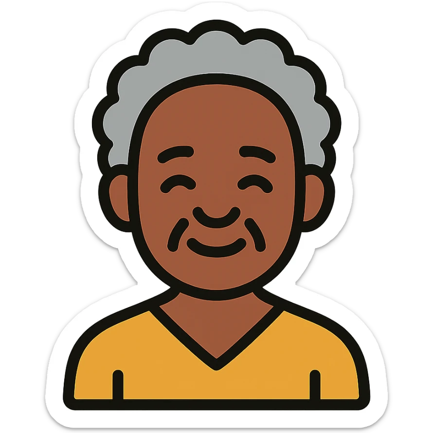 portrait of a Black elderly person, color outline icon style sticker