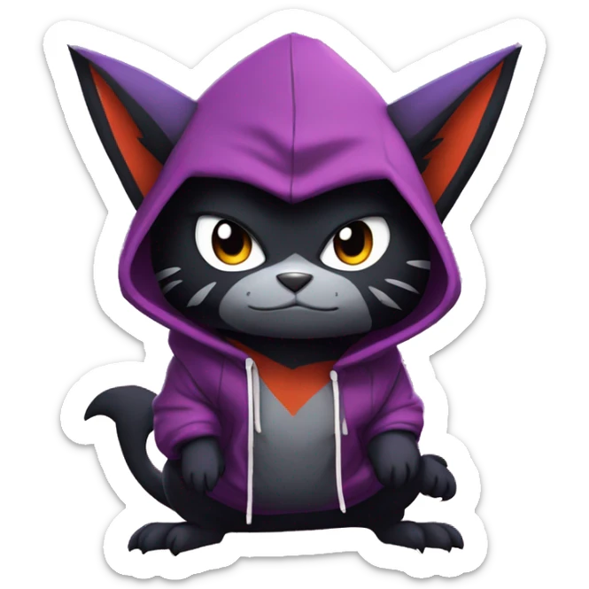 Cool Anthro Black Noibat-Quilava-Litten-Pokémon with edgy stripes and a purple hoodie Full Body sticker