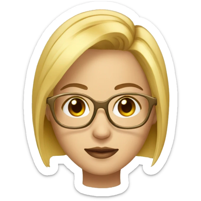 blonde girl with bob hair and brown eyes wearing thin golden glasses sticker