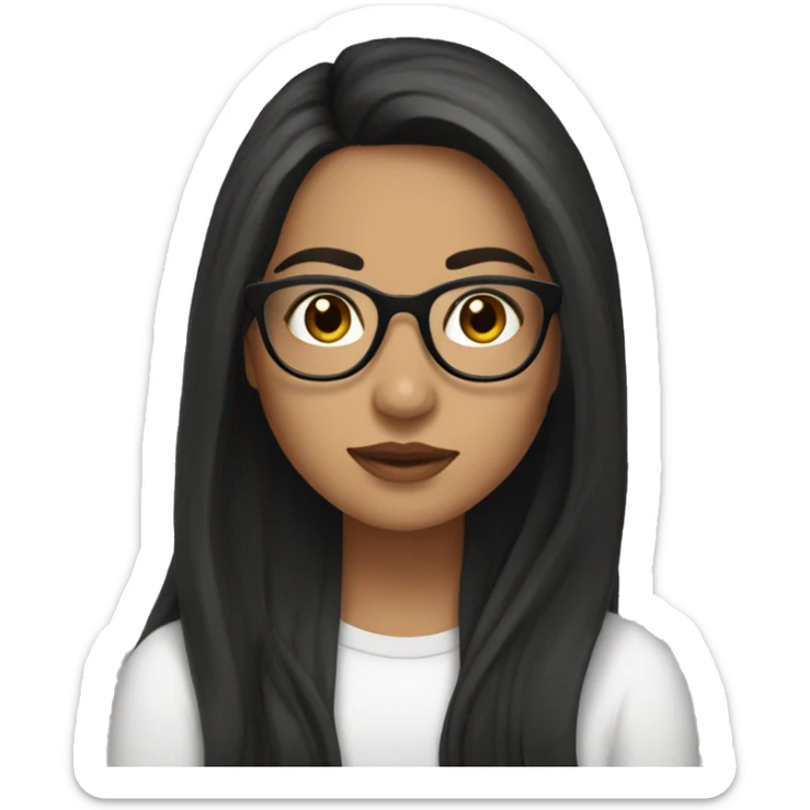 A beautiful girl with long lashes, Mexican with dark long hair, and glasses sticker
